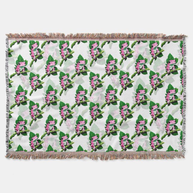 Rosa Frosch auf grünem Leaf-Muster Decke (Vorderseite)