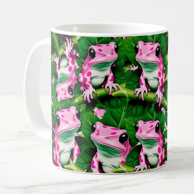 Rosa Frosch auf grünem Leaf-Muster Kaffeetasse (Von Creator hochgeladen)