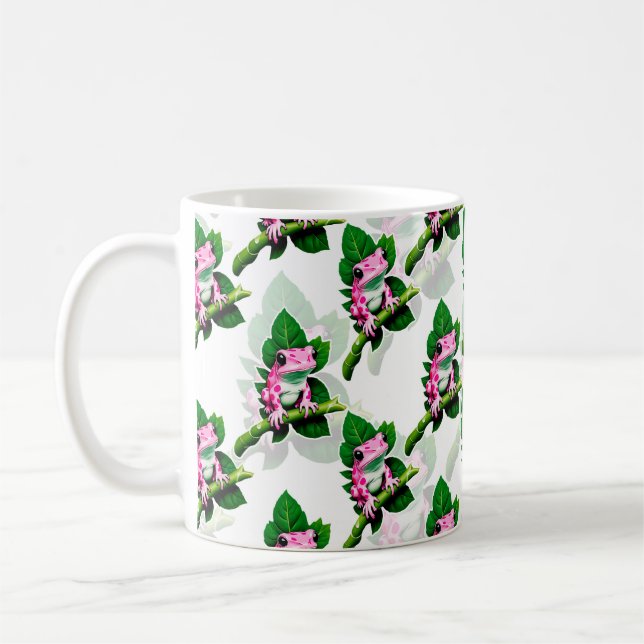 Rosa Frosch auf grünem Leaf-Muster Kaffeetasse (Links)
