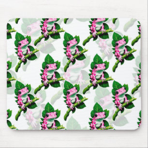 Rosa Frosch auf grünem Leaf-Muster Mousepad