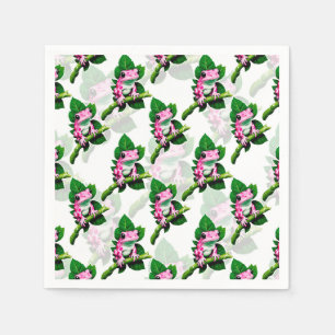 Rosa Frosch auf grünem Leaf-Muster Serviette