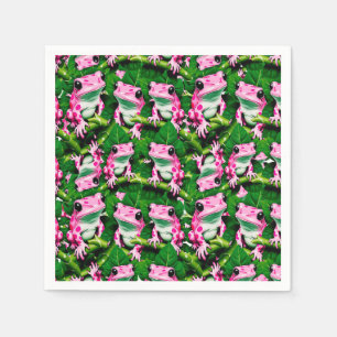 Rosa Frosch auf grünem Leaf-Muster Serviette