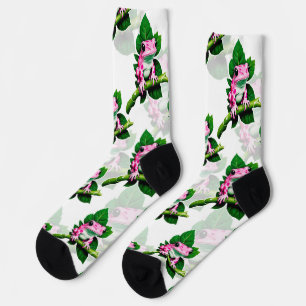 Rosa Frosch auf grünem Leaf-Muster Socken