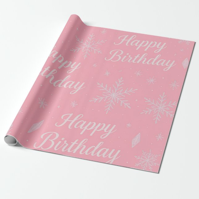 Rosa Frozen-Schneeflocken-Geburtstags-Geschenkpapi Geschenkpapier (Ungerollt)