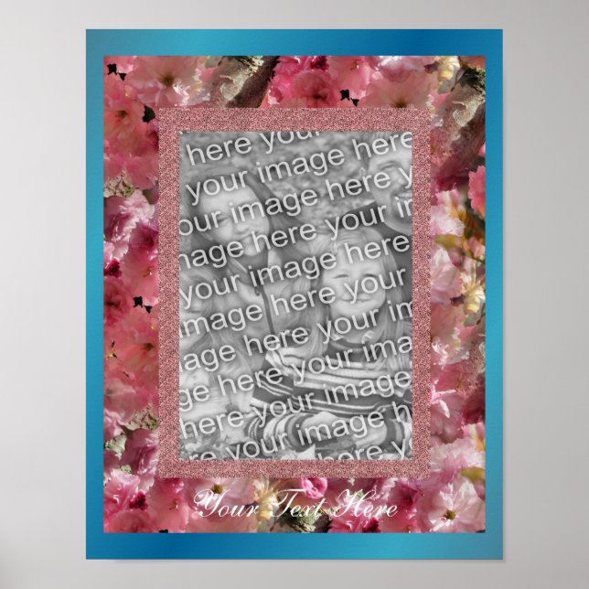 Rosa Frühjahrsblüte Blume Design Rahmen Foto Poster (Vorne)