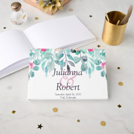 Rosa Frühling Aquarell Blumenzettel Hochzeitsbuch Gästebuch