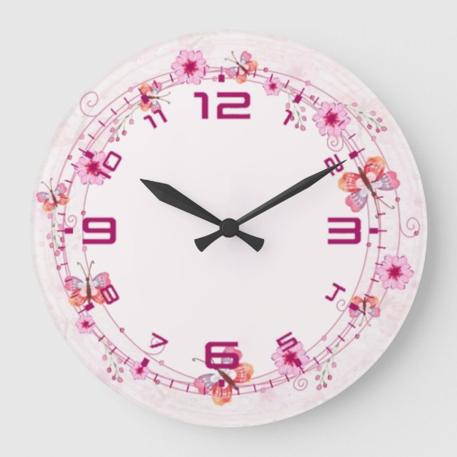 Rosa Frühling Große Wanduhr (Vorderseite)