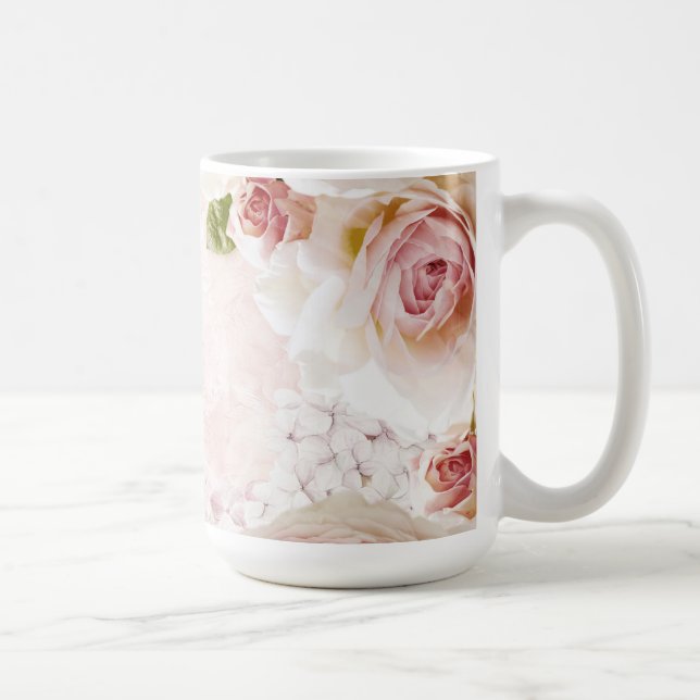 Rosa Frühlings Blume Rose Pastell Collage Kaffeetasse (Rechts)