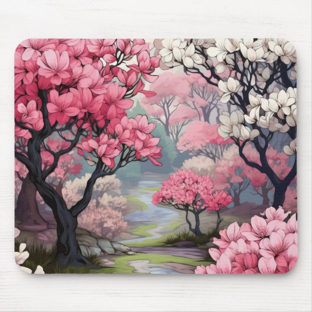 Rosa Frühlingsblumen Mousepad (Vorne)