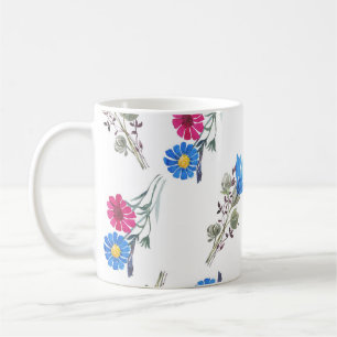 Rosa Frühlingsblumen Wasserfarben Botanisch Kaffeetasse