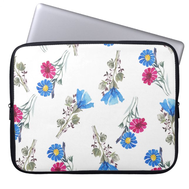 Rosa Frühlingsblumen Wasserfarben Botanisch Laptopschutzhülle (Vorderseite)