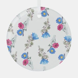 Rosa Frühlingsblumen Wasserfarben Botanisch Ornament Aus Glas