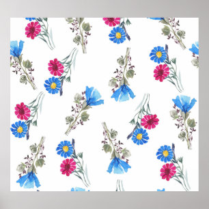 Rosa Frühlingsblumen Wasserfarben Botanisch Poster