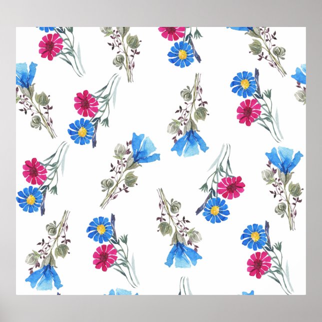 Rosa Frühlingsblumen Wasserfarben Botanisch Poster (Vorne)