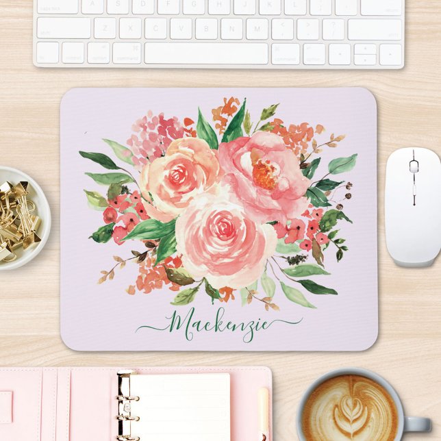 Rosa Frühlingsblumenstrauß Mousepad (In situ office desk)