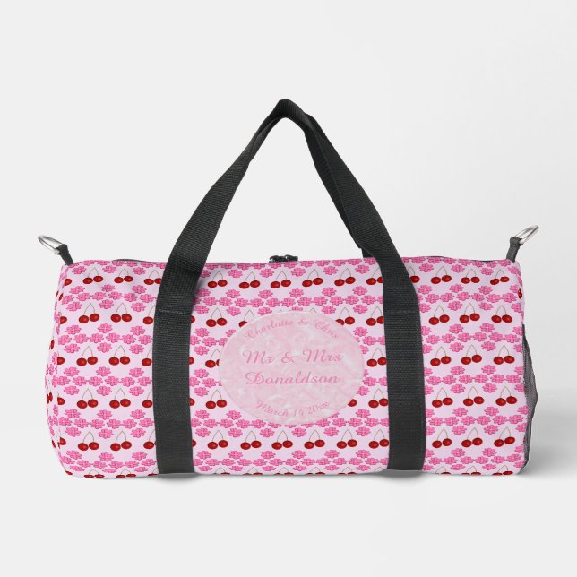 Rosa Frühlingsblüte und Kirschen Duffle Bag (Vorderseite)