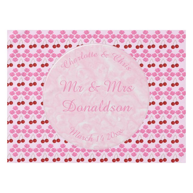 Rosa Frühlingsblüte und Kirschen Tischdecke (Vorderseite (Horizontal))