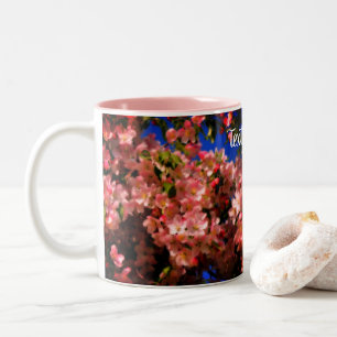 Rosa Frühlingsblüten Blütenkunst Personalisiert Zweifarbige Tasse
