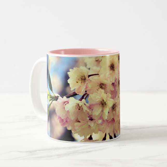 Rosa Frühlingsblüten Zweifarbige Tasse (Vorderseite Links)
