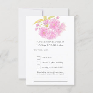 Rosa Frühlingsblütenfarben Hochzeit RSVP Karte