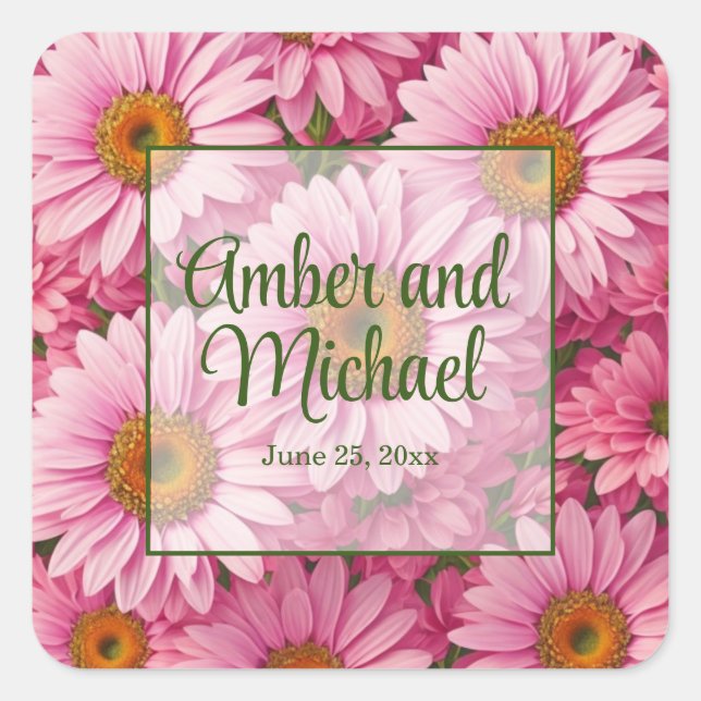 Rosa Frühlingsblütenrosa Gänse Retrosa Blume Quadratischer Aufkleber (Vorderseite)