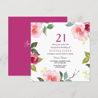 Rosa Frühlingsfloral 21. Geburtstag Party Einladun Einladung