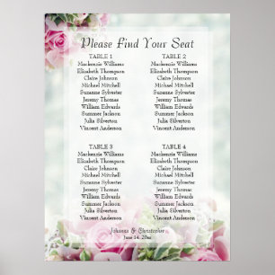 Rosa Frühlingsfloral 4 Tabelle Hochzeitskarte Poster