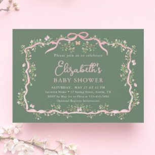 Rosa Frühlingshitze mit Blumenrahmen Baby Dusche Einladung