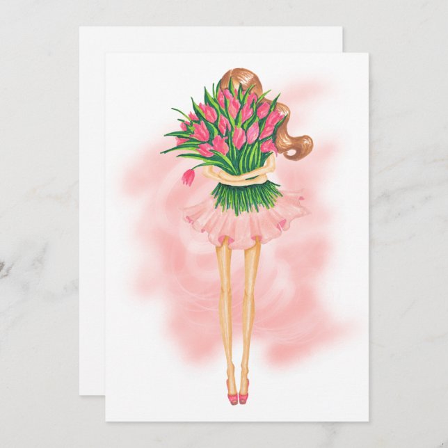 Rosa Frühlingsparty Einladung (Vorne/Hinten)