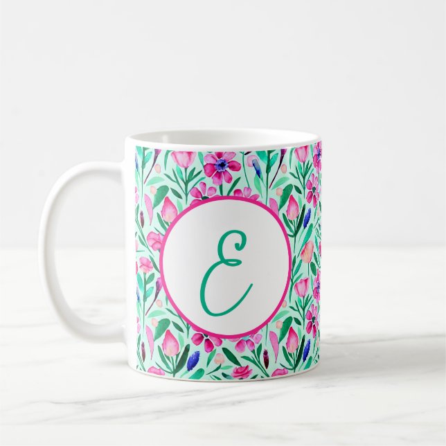 Rosa Frühlingsprofil Blumenmuster Kaffeetasse (Links)