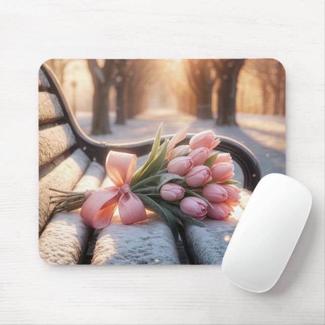 Rosa Frühlingsstipps auf der Schneebrücke Mousepad (Mit Mouse)