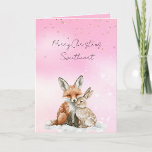 Rosa Fuchs-Hasen-Liebes-Glitzer-Schatz-Weihnachten Karte