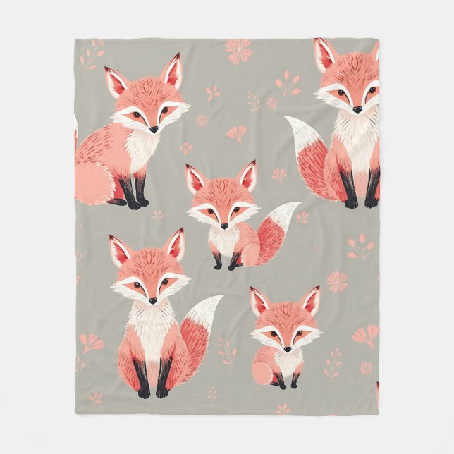 Rosa Fuchsbaby-Nursery Süßes Waldtier-Muster Fleecedecke (Vorderseite)