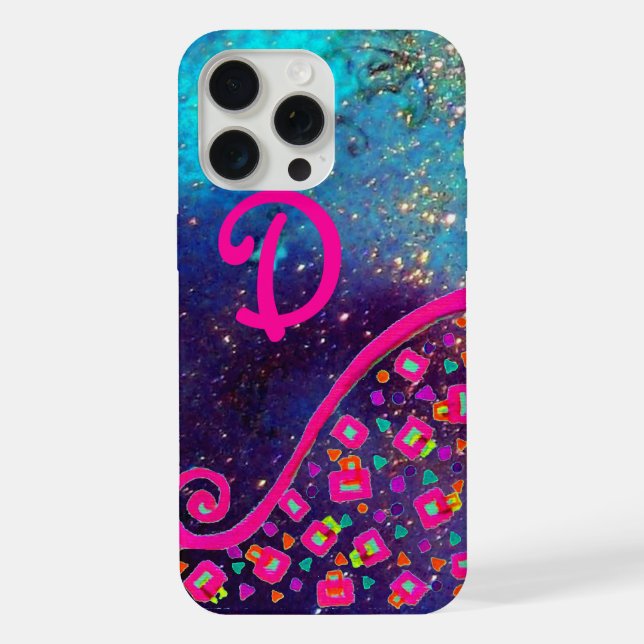 ROSA FUCHSIA BLAUE ABSTRAKTE DEKO-MONOGRAMM iPhone HÜLLE (Rückseite)