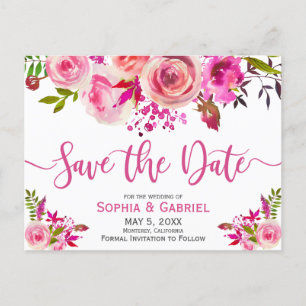 Rosa Fuchsia-Rose Botanisches Floral Save the Date Ankündigungspostkarte