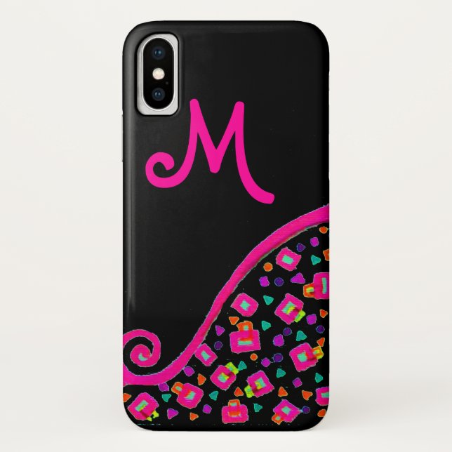 ROSA FUCHSIA SCHWARZ ABSTRAKTE DEKO-MONOGRAMM Case-Mate iPhone HÜLLE (Rückseite)