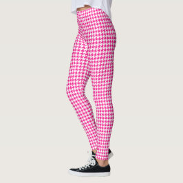 Rosa Fuchsia Weißes Hahnentrittmuster Leggings