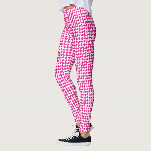 Rosa Fuchsia Weißes Hahnentrittmuster Leggings (Links)