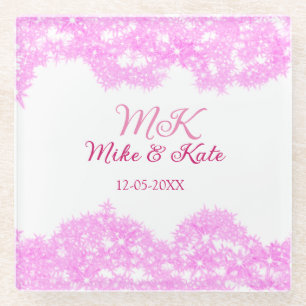 Rosa füge Paarname Datum Monogramm Glitter Funkeln Glasuntersetzer