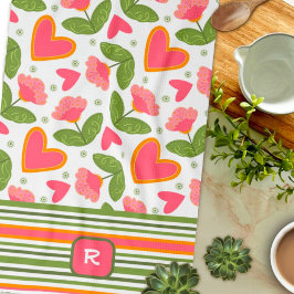 Rosa Fun Chic Monogram, initial floral gestreift Geschirrtuch