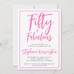 Rosa Fünfzig und fantastisch Fette Schrift 50. Geb Einladung