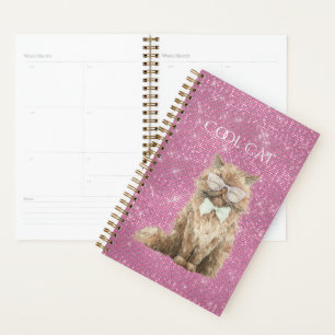 Rosa Funkeln Braun Coole Katze Brille Planer