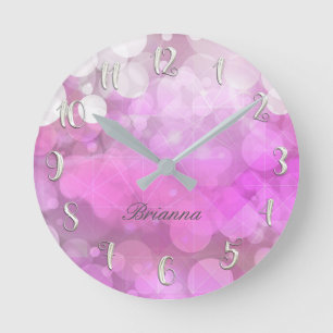 Rosa Funkeln Glänzender Glitter Bokeh Mädchenhaft  Runde Wanduhr