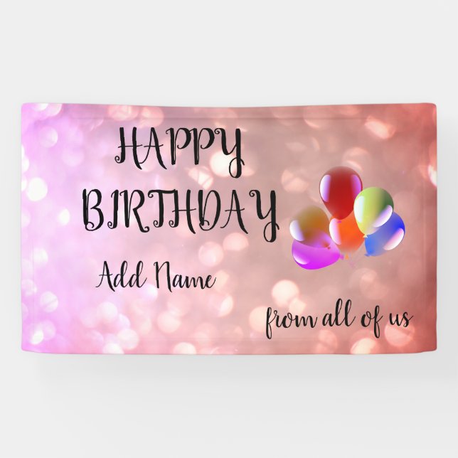 Rosa Funkelnd Design Happy Birthday Banner (Horizontal)