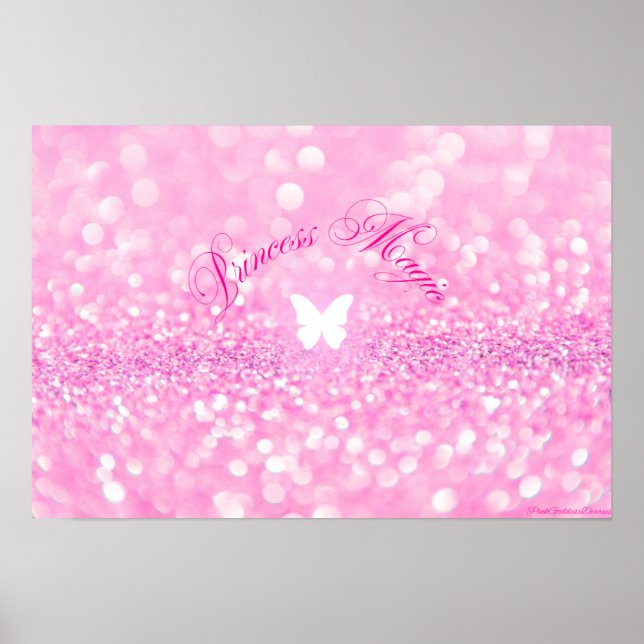 Rosa Funkelnd Glitzer Butterfly Princess Poster (Vorne)