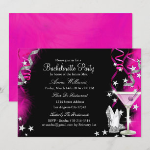 Rosa funkelnde Absätze & Cocktail Junggesellinnena Einladung