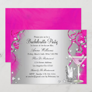 Rosa funkelnde Absätze & Cocktail-Junggesellinnena Einladung