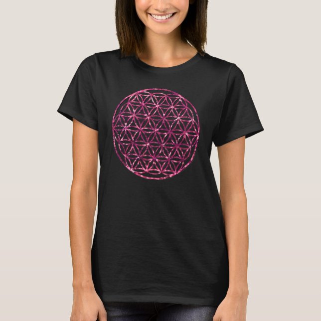Rosa funkelnde heilige Geometrie Blume des Lebens T-Shirt (Vorderseite)