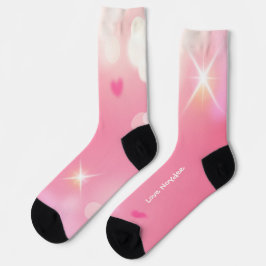Rosa funkelnde Herzen weißer Text Socken