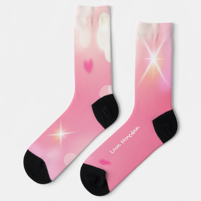 Rosa funkelnde Herzen weißer Text Socken (Linkes Detail)
